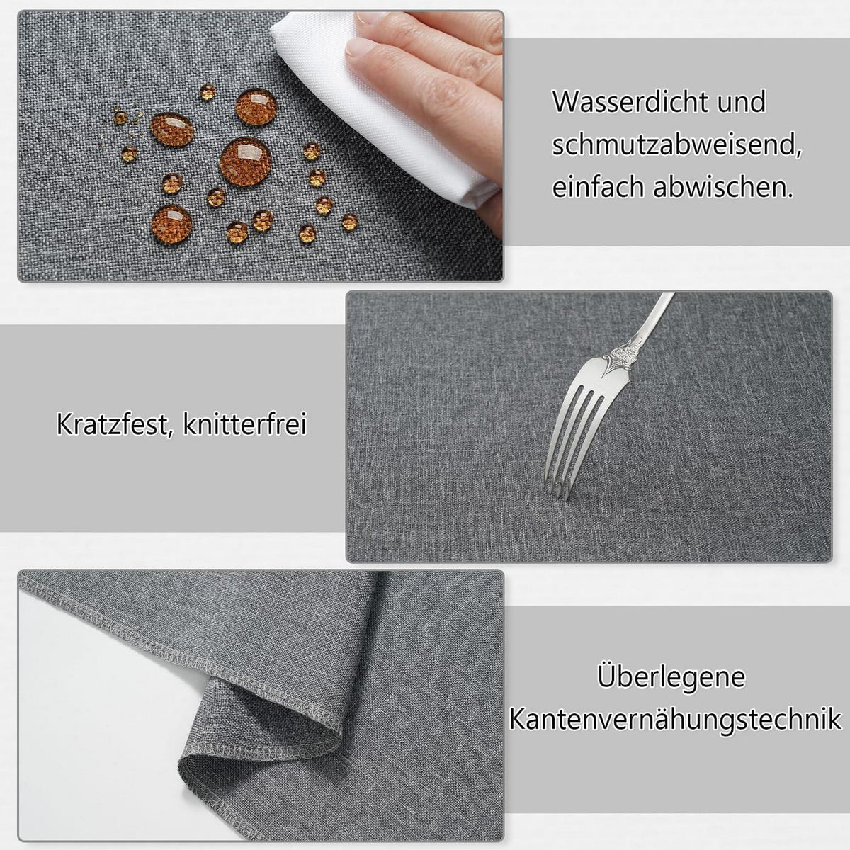 Runde Tischdecke Grau, wasserdicht & abwaschbar, Ø 140cm