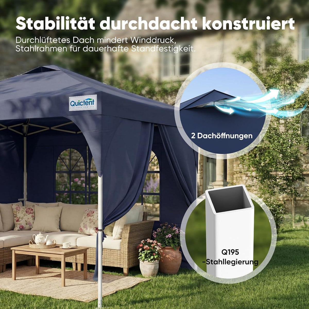 Faltpavillon 3x3m wasserdicht mit Seitenwänden & UV-Schutz