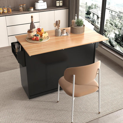 Kücheninsel mit Klappplatte & Rollen – Schwarz 136x71x91.5cm