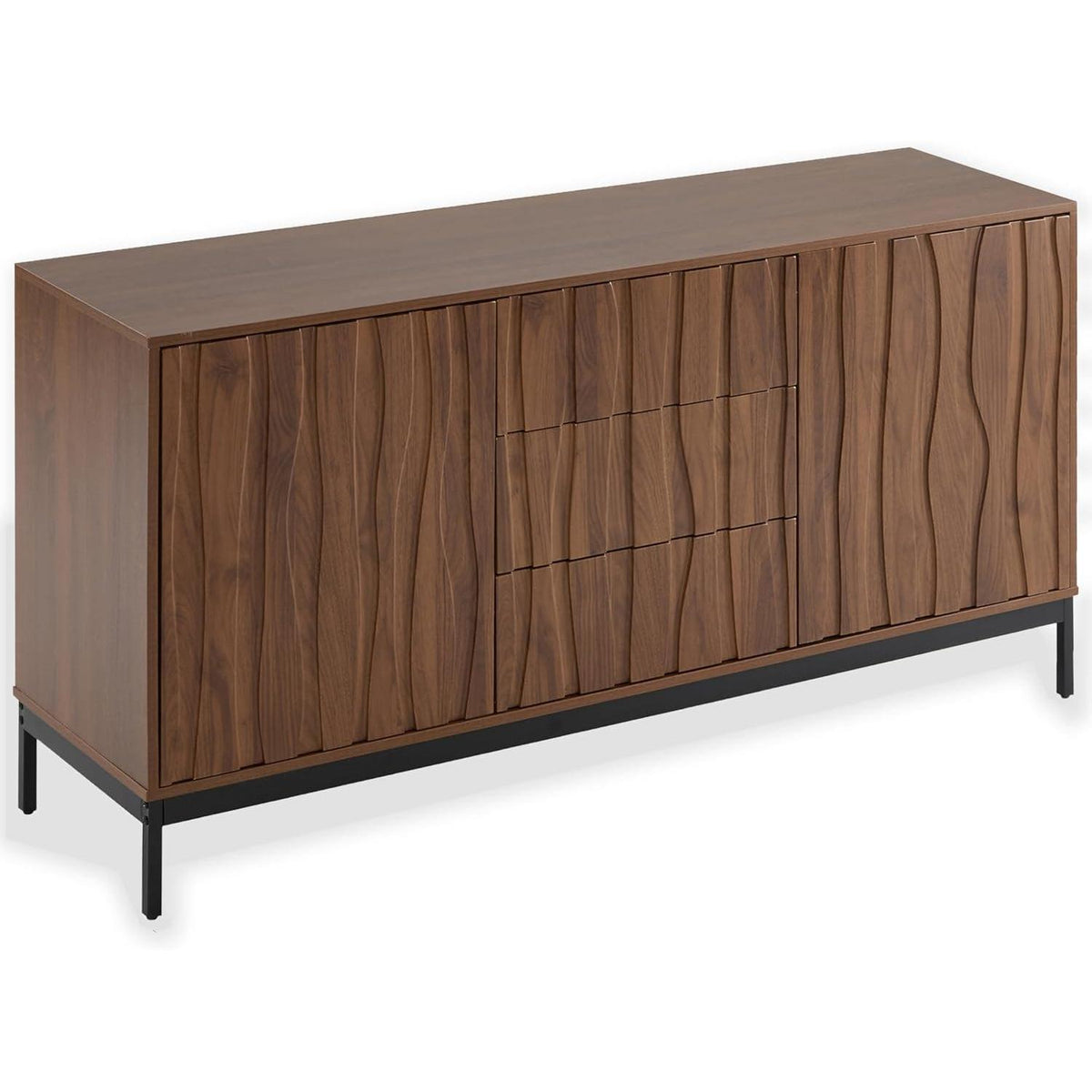 Sideboard Eiche dunkel - 150cm, 3 Schubladen & verstellbare Regale