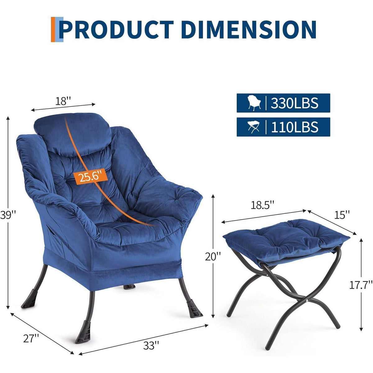 Lazy Chair mit Ottomane – Bequemer Lesesessel Marineblau