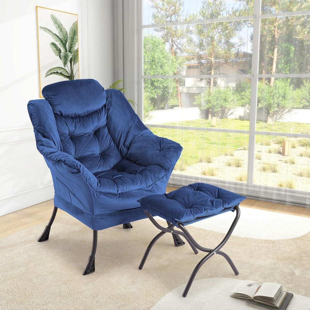 Lazy Chair mit Ottomane – Bequemer Lesesessel Marineblau