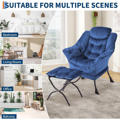 Lazy Chair mit Ottomane – Bequemer Lesesessel Marineblau