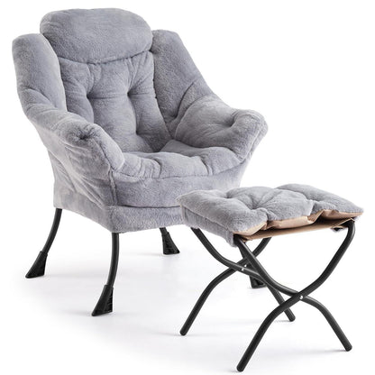 Lazy Chair mit Ottomane – Bequemer Lesesessel Hellgrau