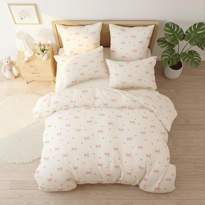Bettwäsche Set Mädchen 135x200 Beige Rosa Schleifen Herzen