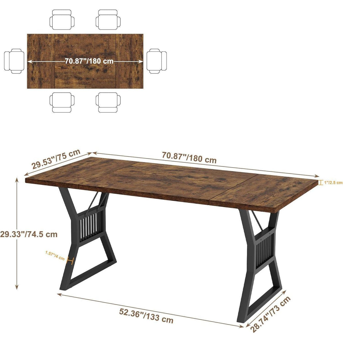Esstisch 180 cm – Farmhouse Design, Metallbeine, Platz für 6-8 Personen