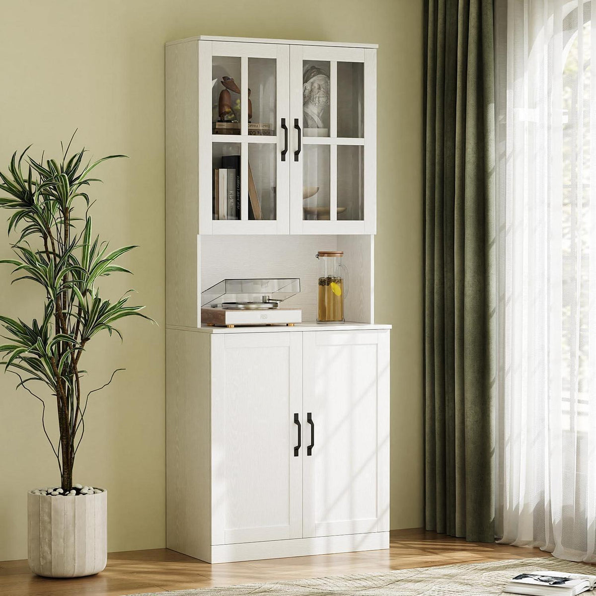 Bücherregal mit Glastüren & Arbeitsplatte – 180cm Hochschrank