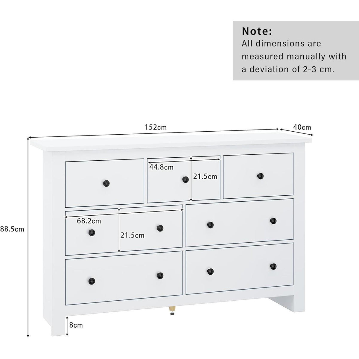 Kommode mit 7 Schubladen – Weißes Sideboard für Wohnzimmer & Schlafzimmer