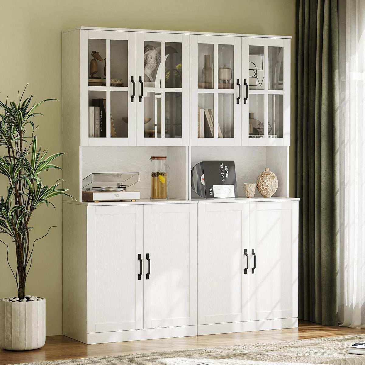 Bücherregal mit Glastüren & offener Fach | 180cm Hochschrank (2er Set)
