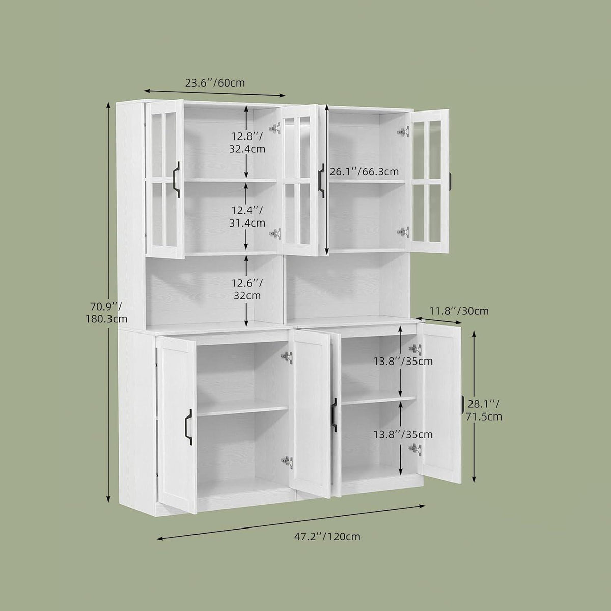 Bücherregal mit Glastüren & offener Fach | 180cm Hochschrank (2er Set)