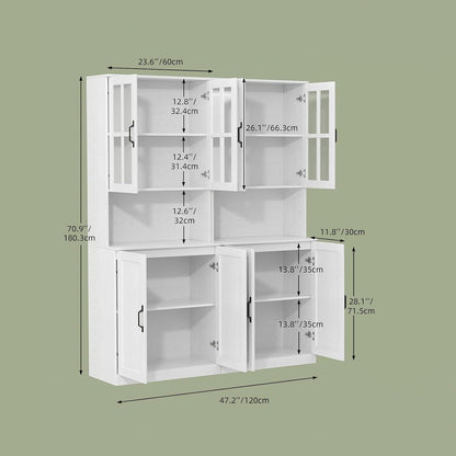 Bücherregal mit Glastüren & offener Fach | 180cm Hochschrank (2er Set)