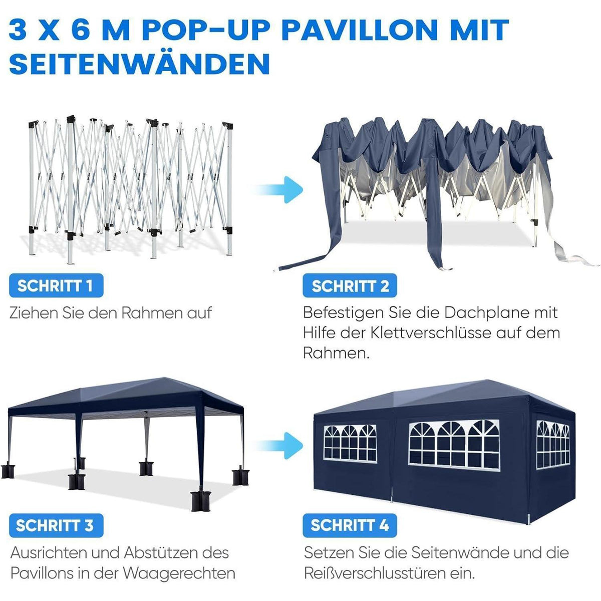 Faltpavillon 3x6m wasserdicht mit Seitenwänden & UV-Schutz