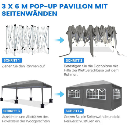 Faltpavillon 3x6m wasserdicht – Partyzelt mit Seitenwänden