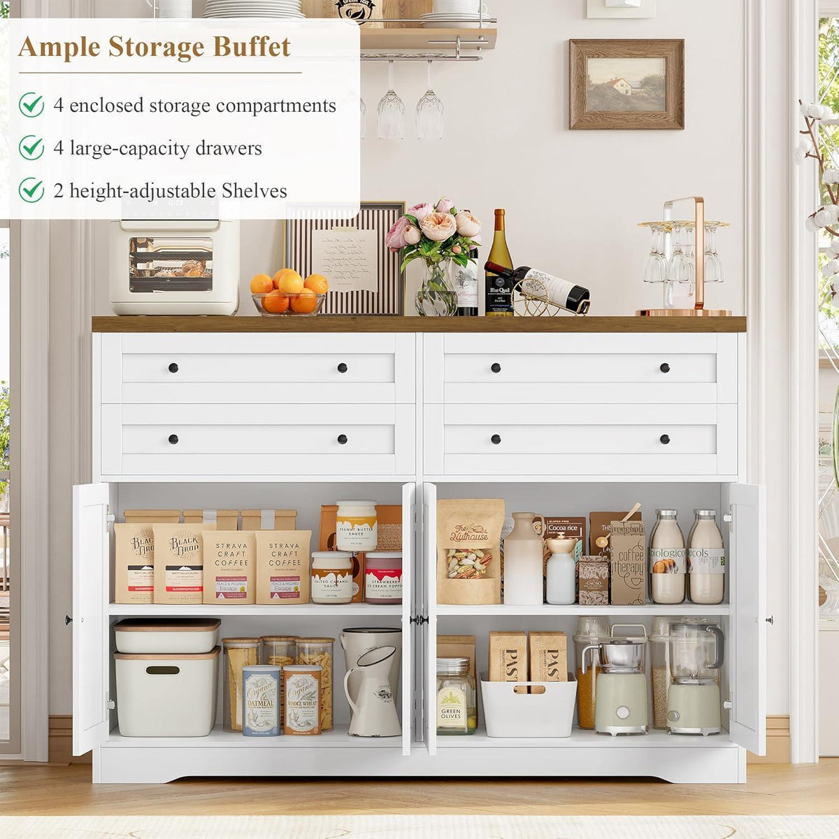Sideboard mit Schubladen & Regalen – Weiß & Braun