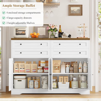 Sideboard mit Schubladen & Regalen – Weiß & Braun