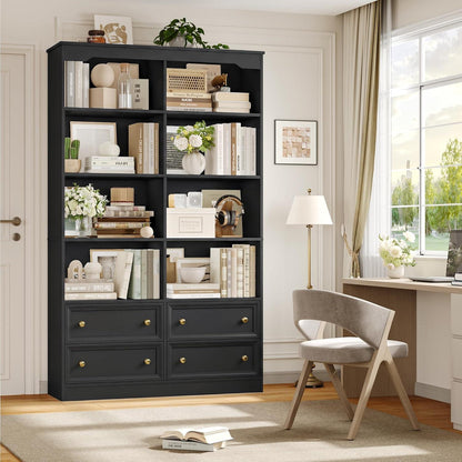 Bücherregal 180 cm mit 4 Schubladen & 8 Fächern – Schwarz