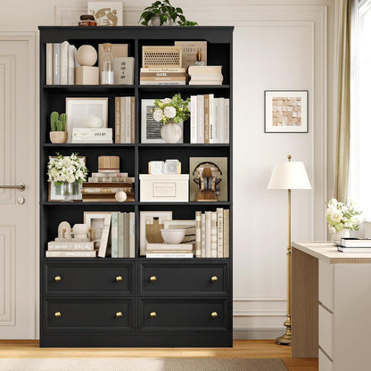 Bücherregal 180 cm mit 4 Schubladen & 8 Fächern – Schwarz