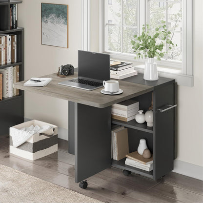 Klappbarer Esstisch mit Rollen & Ablagen – Grau, 120x60x75cm