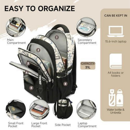 Schulrucksack mit Rollen für Jungen – Höhenverstellbarer Trolley Schwarz