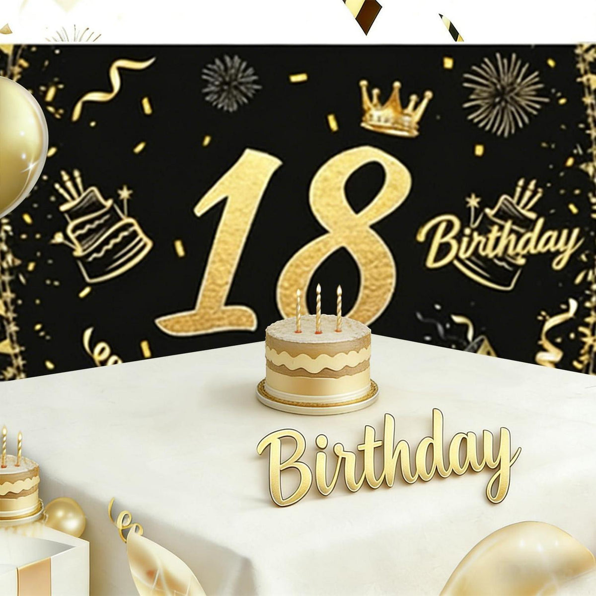 Tischläufer 18. Geburtstag Schwarz Gold | Partydeko zum 18. Geburtstag