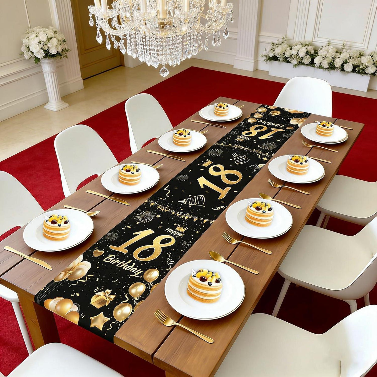 Tischläufer 18. Geburtstag Schwarz Gold | Partydeko zum 18. Geburtstag