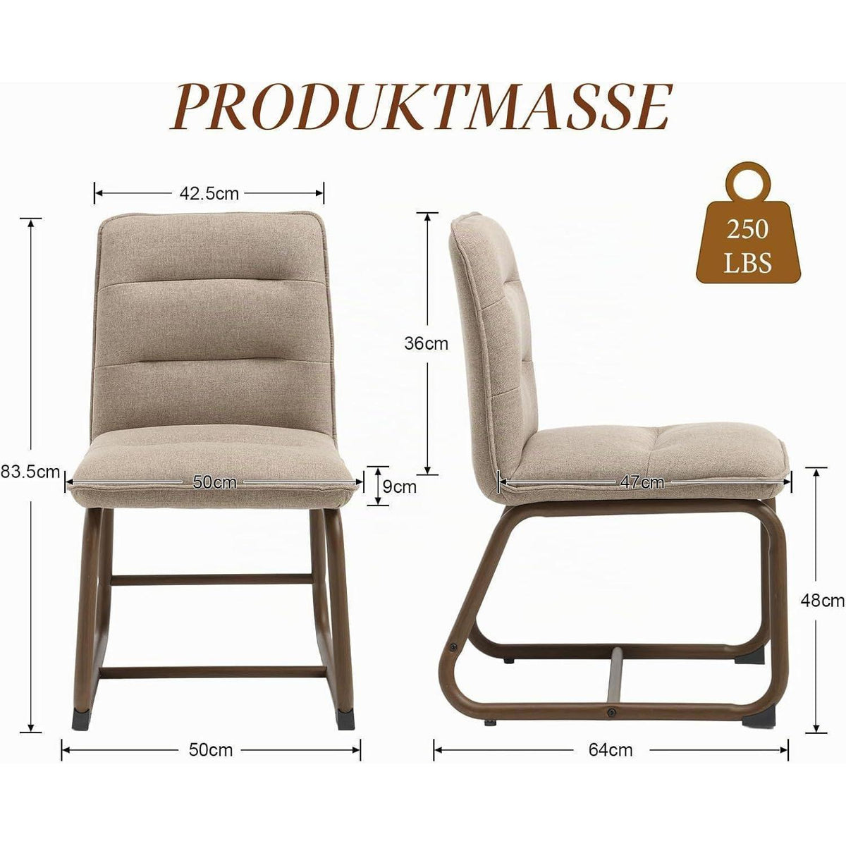 Moderne Esszimmerstühle 2er Set mit Metallgestell & Leinenbezug