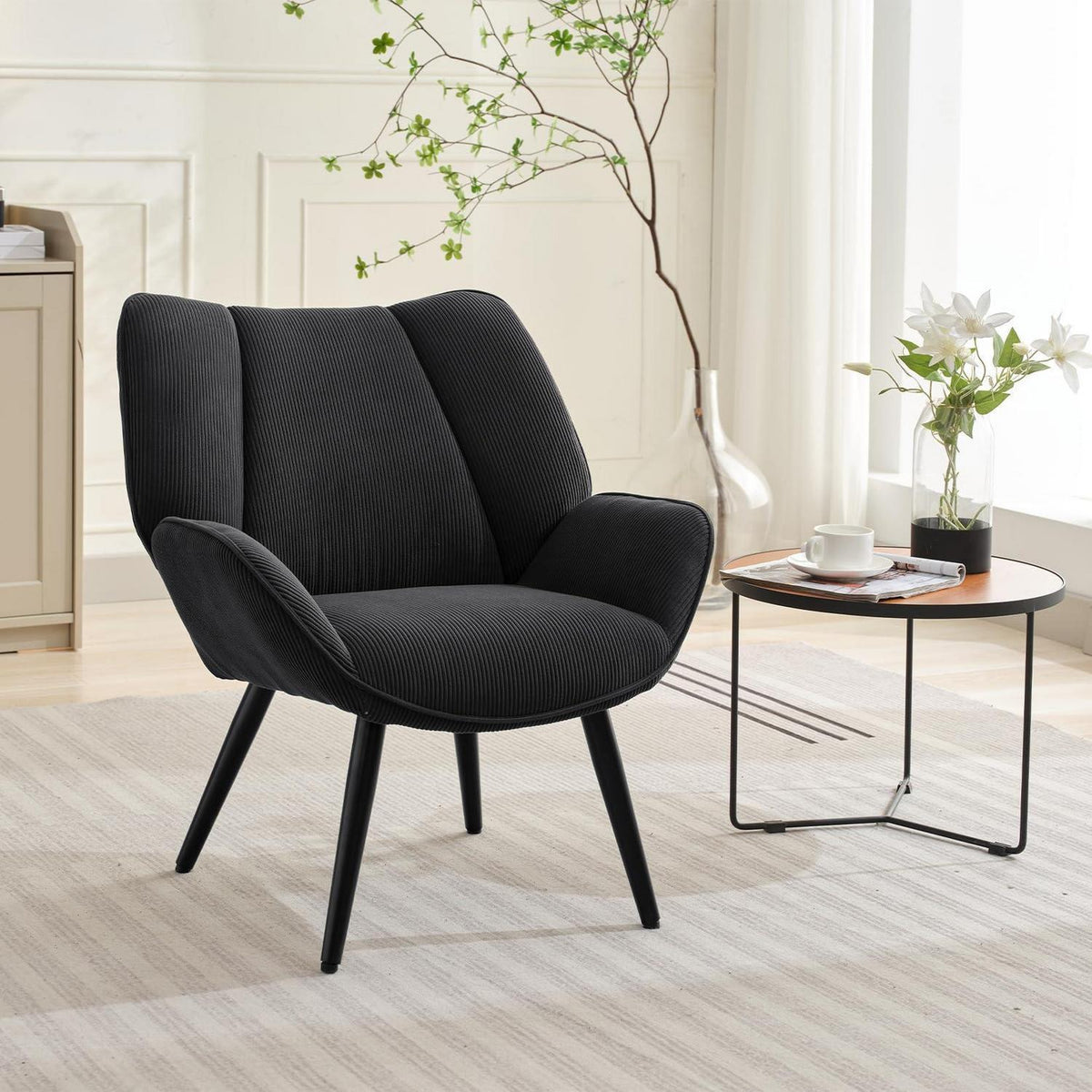 Lounge Sessel Cord Flügellehne Dunkelgrau – Bequemer Relax Sessel