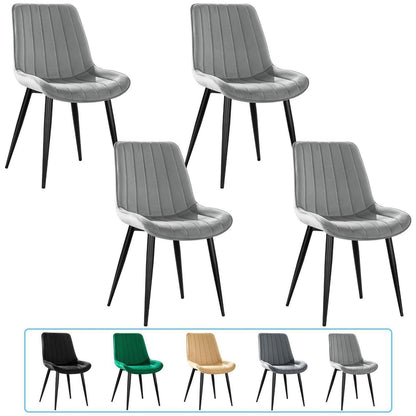 Samt Esszimmerstühle Set 4 - Grau & Schwarz Metallbeine