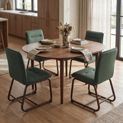 Esszimmerstühle Set 4 Grün, Moderne Polsterstühle mit Metallgestell