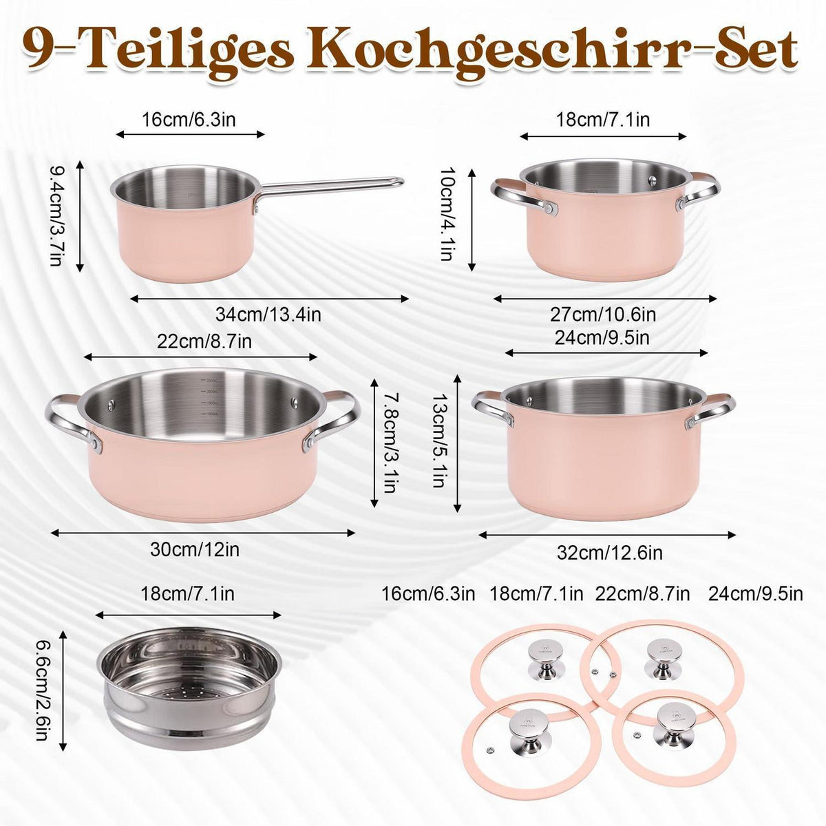 Edelstahl Topfset Keramikbeschichtet Pink – Vielseitig & Antihaft