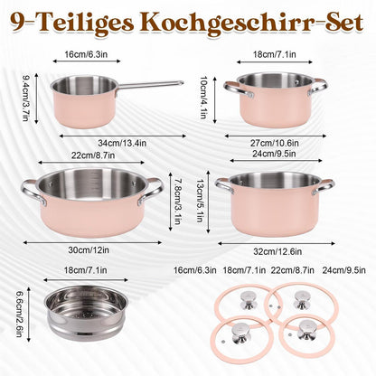 Edelstahl Topfset Keramikbeschichtet Pink – Vielseitig & Antihaft