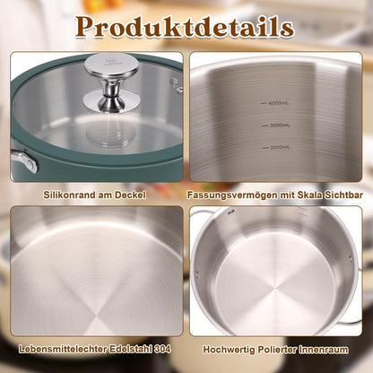 Edelstahl Kochgeschirr-Set Keramikbeschichtet, Grün