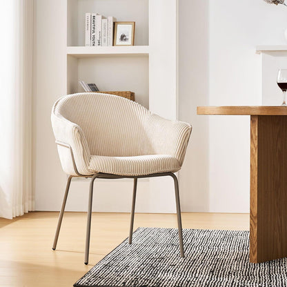 Esszimmerstuhl mit Armlehnen, Beige Cord Polsterstuhl