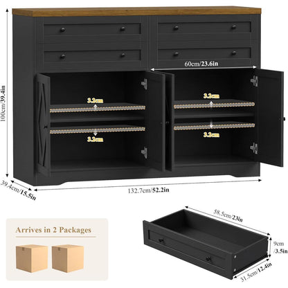 Sideboard mit Schubladen & Regalen – Küchenschrank Schwarz Braun