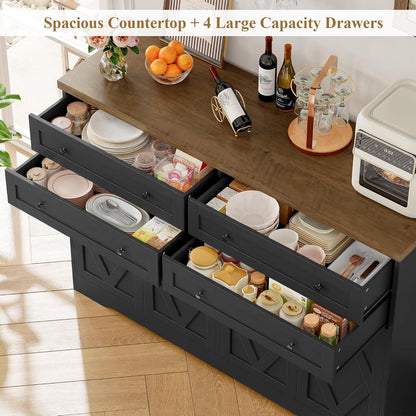 Sideboard mit Schubladen & Regalen – Küchenschrank Schwarz Braun