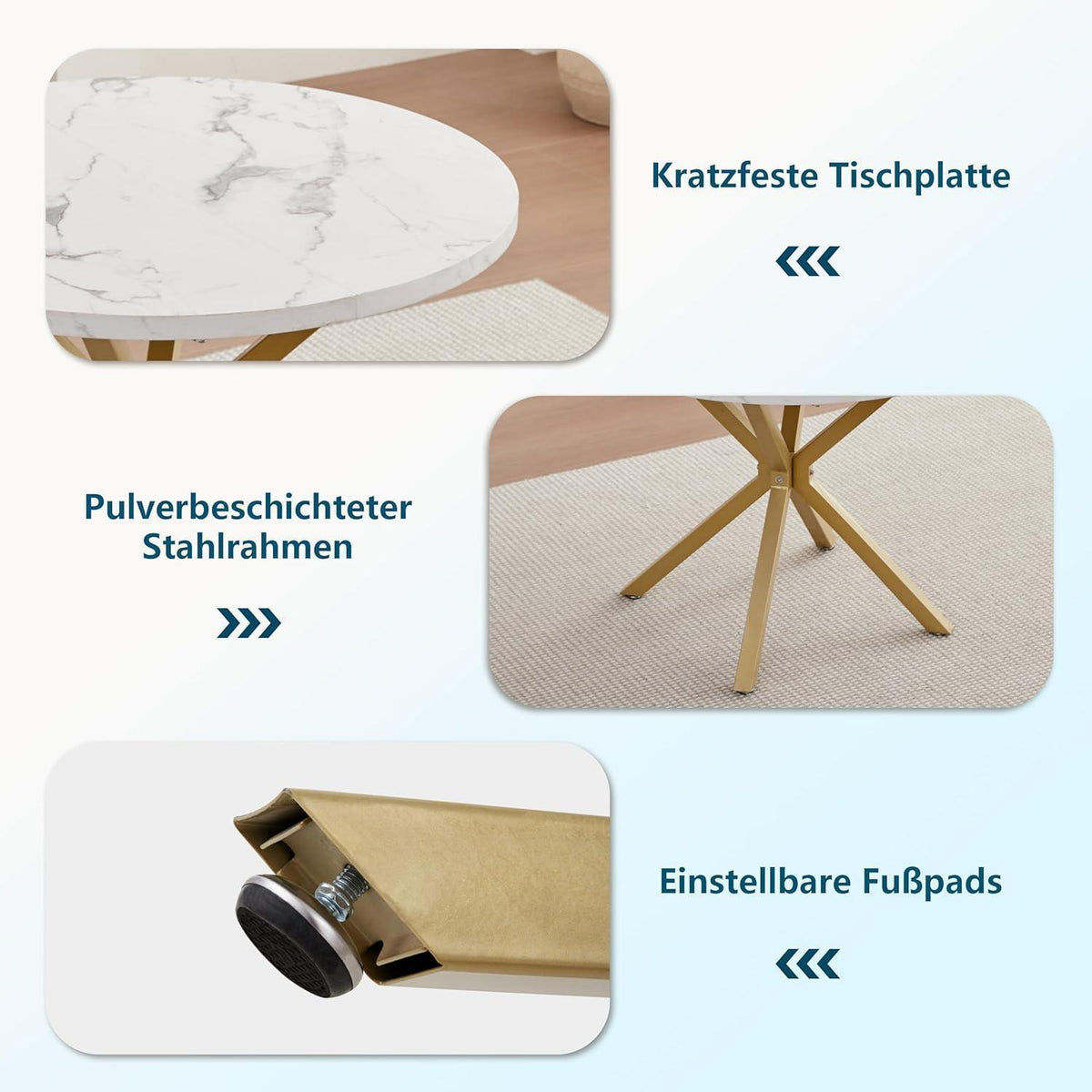 Runder Esstisch Set mit 4 Cord-Stühlen – Rosa & Marmor