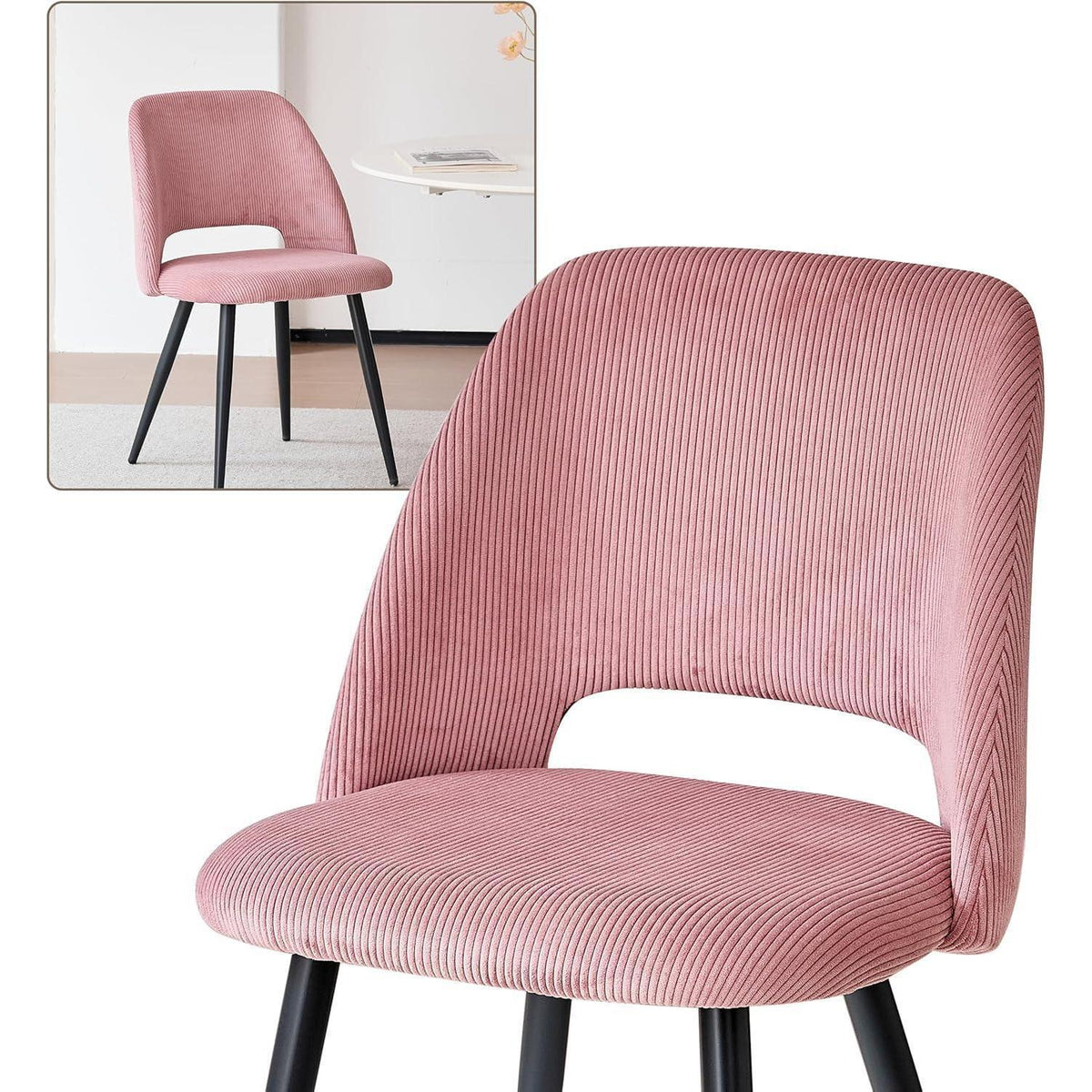 Runder Esstisch Set mit 4 Cord-Stühlen – Rosa & Marmor
