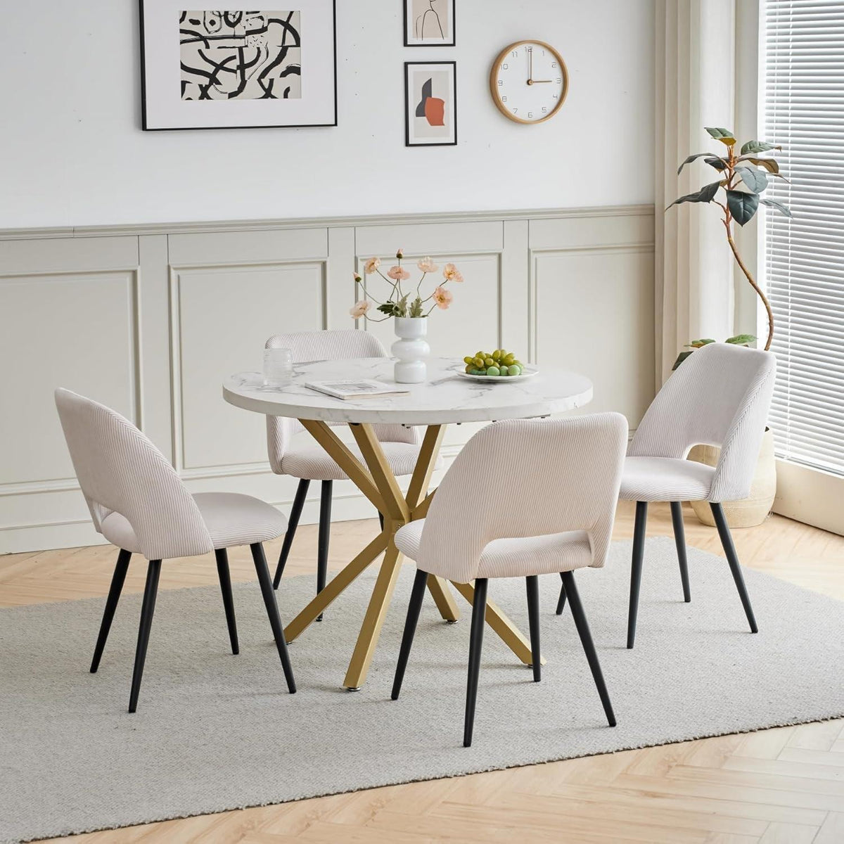 Runder Esstisch Set mit 4 Cord-Stühlen – Modern & Komfortabel