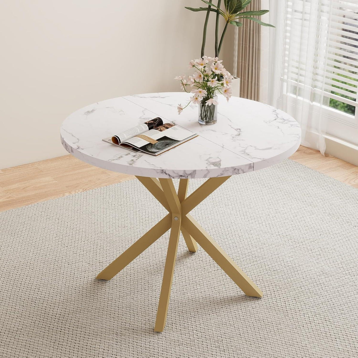 Runder Esstisch Set mit 4 Cord-Stühlen – Modernes Esszimmer Set
