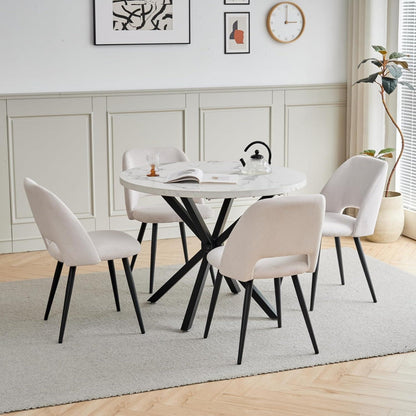 Runder Esstisch Set mit 4 Cord-Stühlen – Modern & Komfortabel