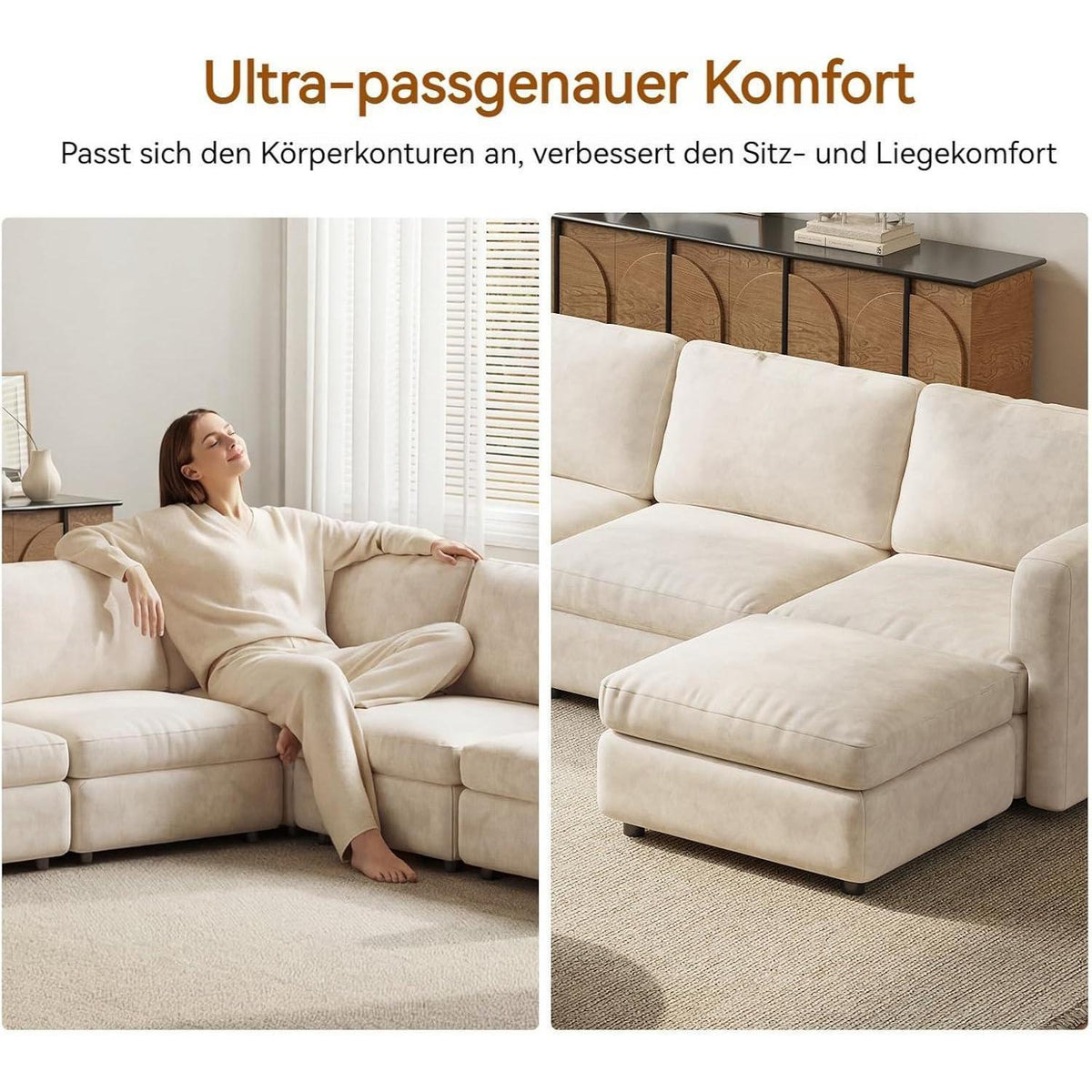Ecksofa Stoff Modern, 7-Sitzer mit Ottomanen