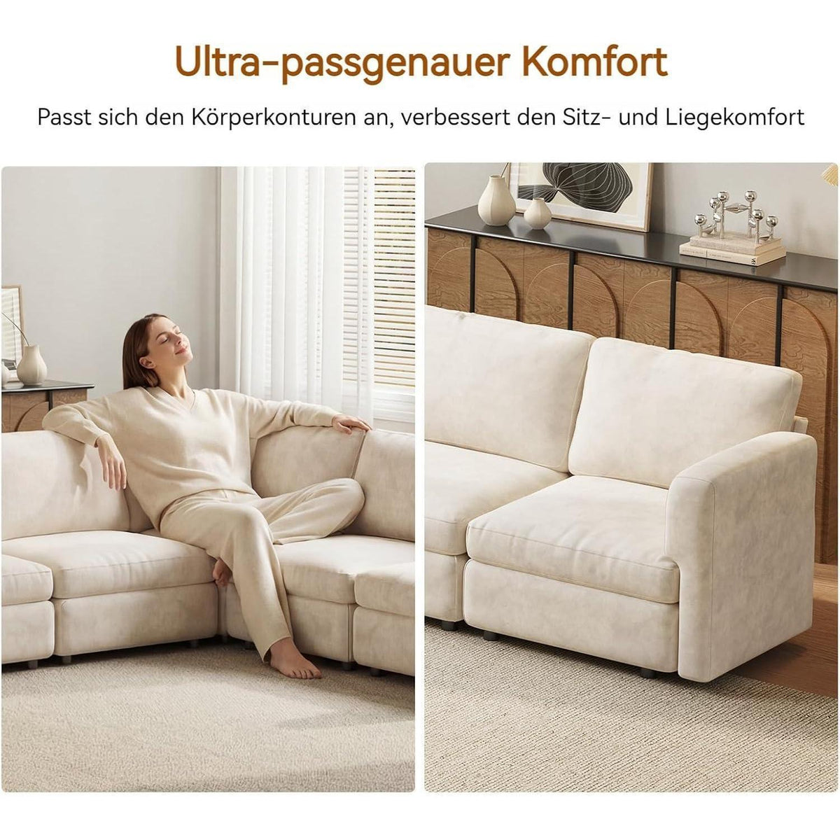Ecksofa Stoff Modern, 5-Sitzer mit Ottomane