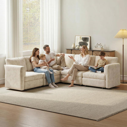 Ecksofa Stoff Modern, 5-Sitzer mit Ottomane