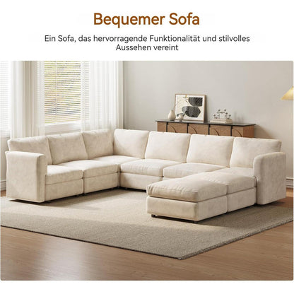 Ecksofa Stoff Modern, 5-Sitzer mit Ottomanen