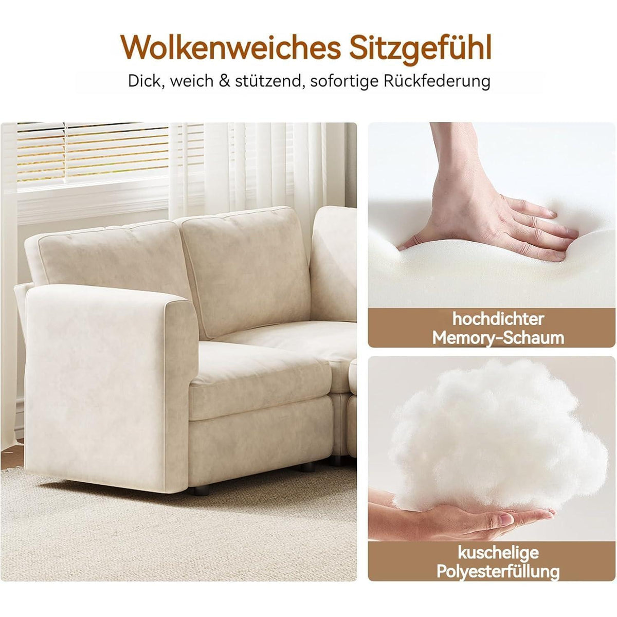 Ecksofa Stoff Modern, 5-Sitzer mit Ottomanen