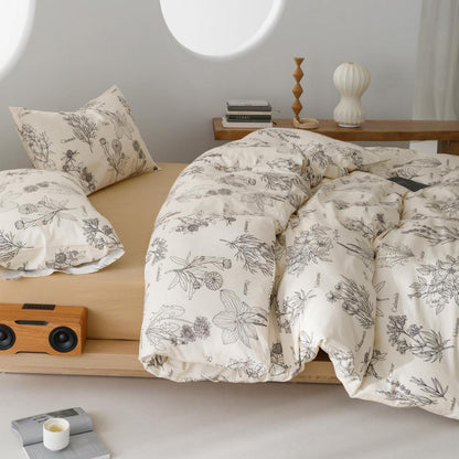 Blumen Bettwäsche Set 220x240 cm Schwarz 3-teilig Baumwolle