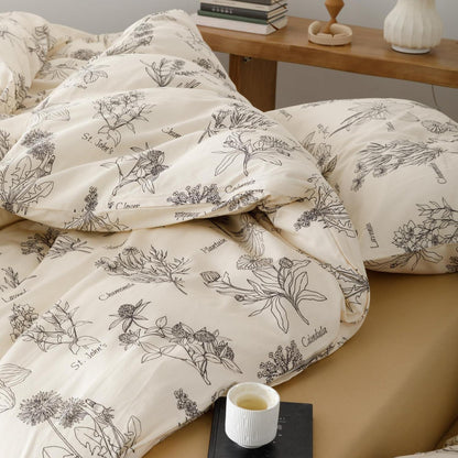 Blumen Bettwäsche Set 220x240 cm Schwarz 3-teilig Baumwolle