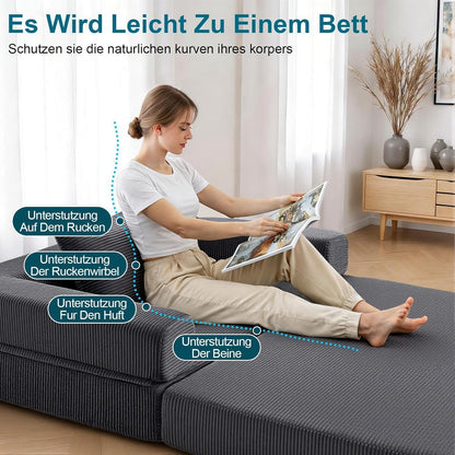 Faltbares Schlafsofa 5-in-1 – Schlafsessel & Gästebett Grau