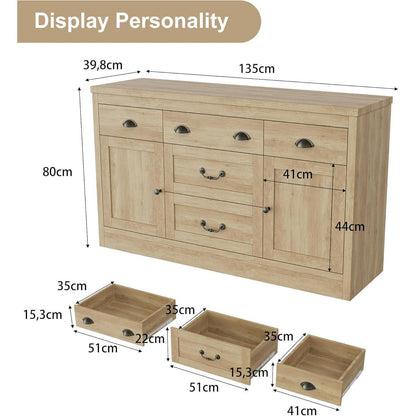 Moderne Kommode 135cm – Sideboard mit 5 Schubladen & 2 Türen