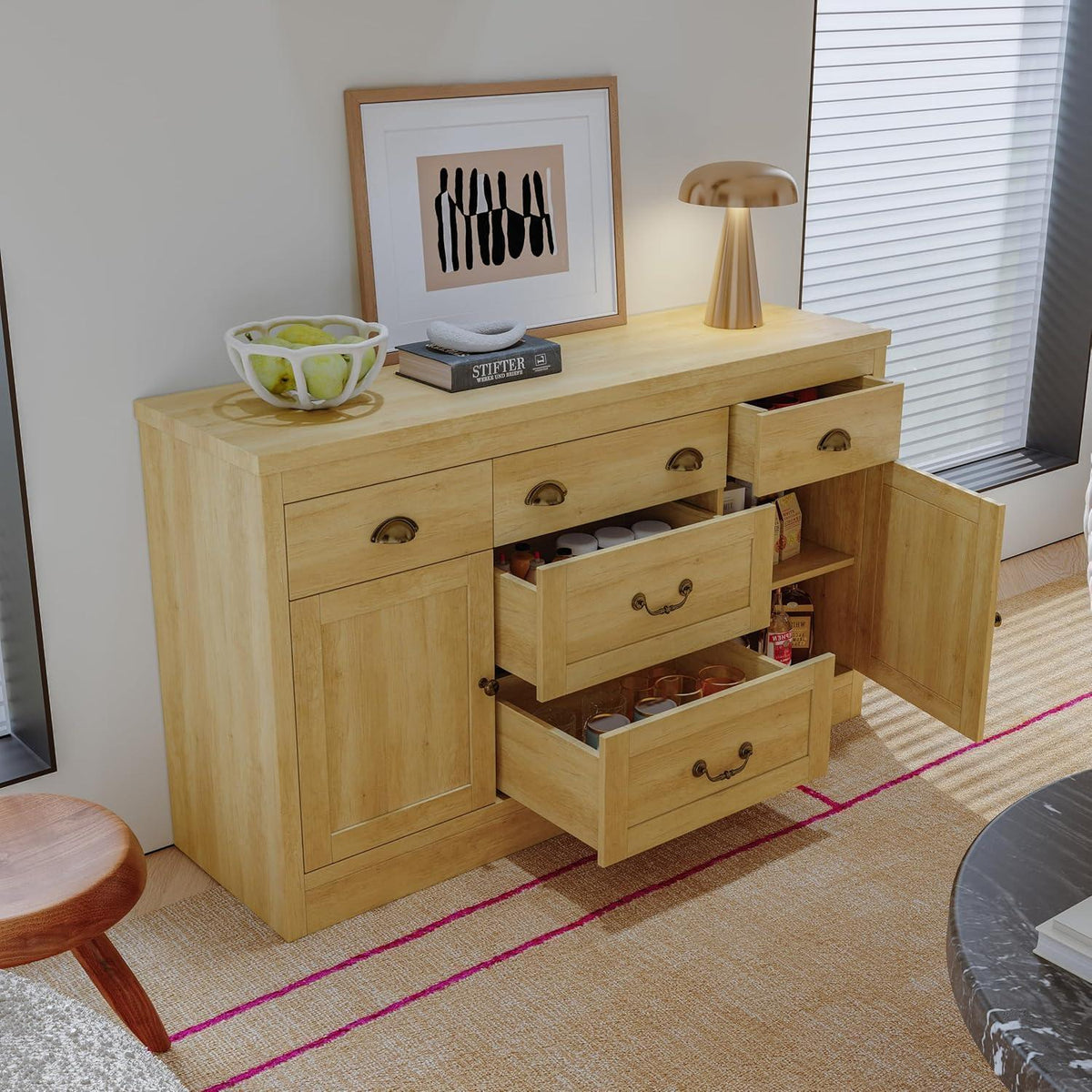 Moderne Kommode 135cm – Sideboard mit 5 Schubladen & 2 Türen